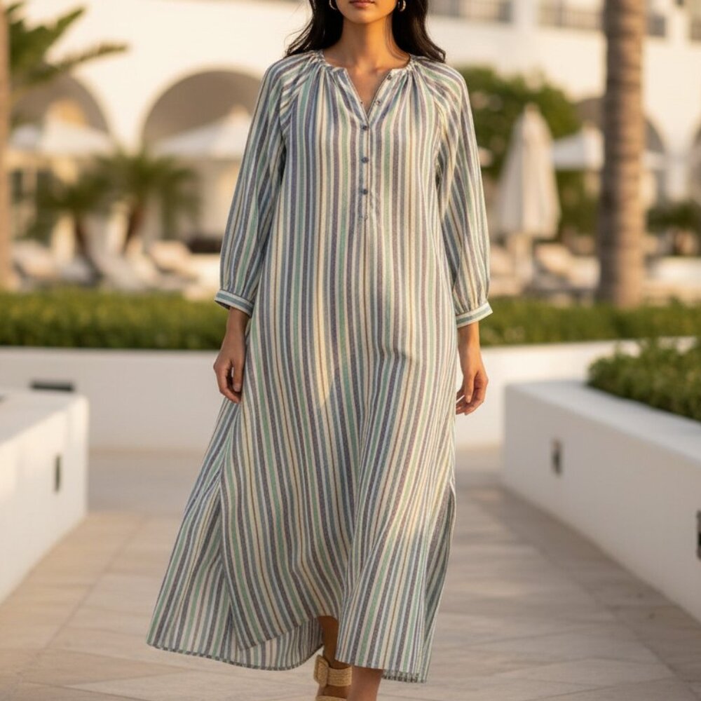 Pomander Place Heidi Zephyr Stripe Maxi Shirt Dress NWT Size L